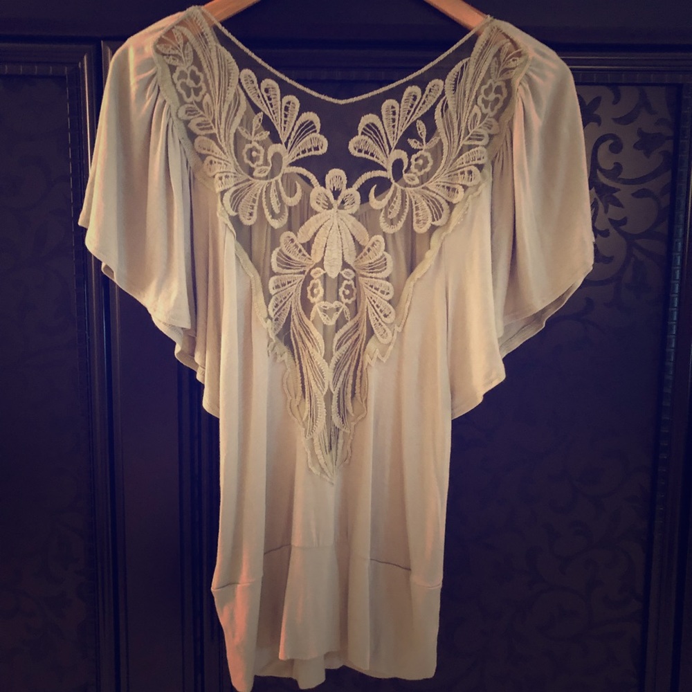 Sage top with lace back